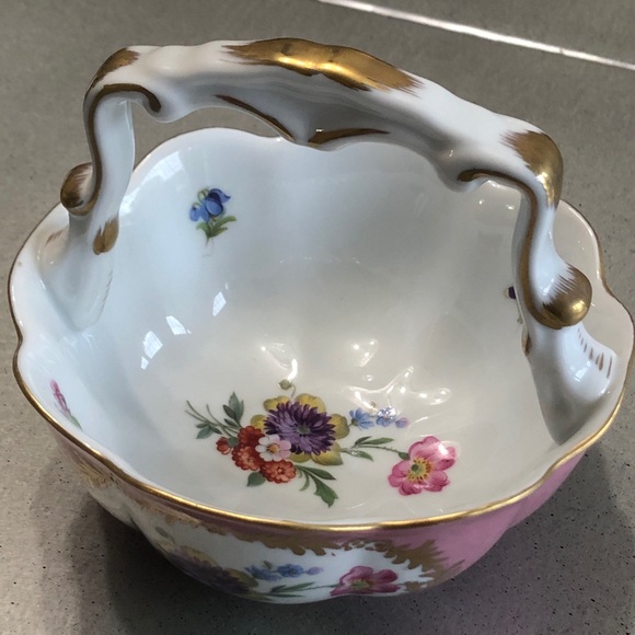 ELIOS Pink Candy dish w/handle /floral/elegant - Picture 3 of 10